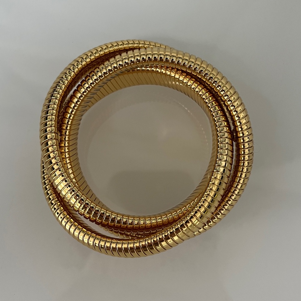 Chunky Tubogas Cobra Stretch Bracelet Gold Tone Triple Strand Serpenti NWOT - Picture 5 of 6